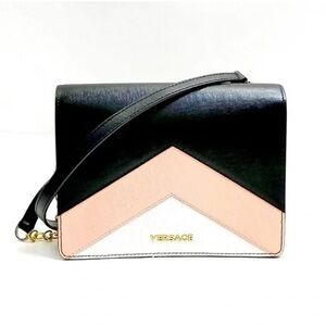 Versace Pink & Black Chevron Crossbody Bag New